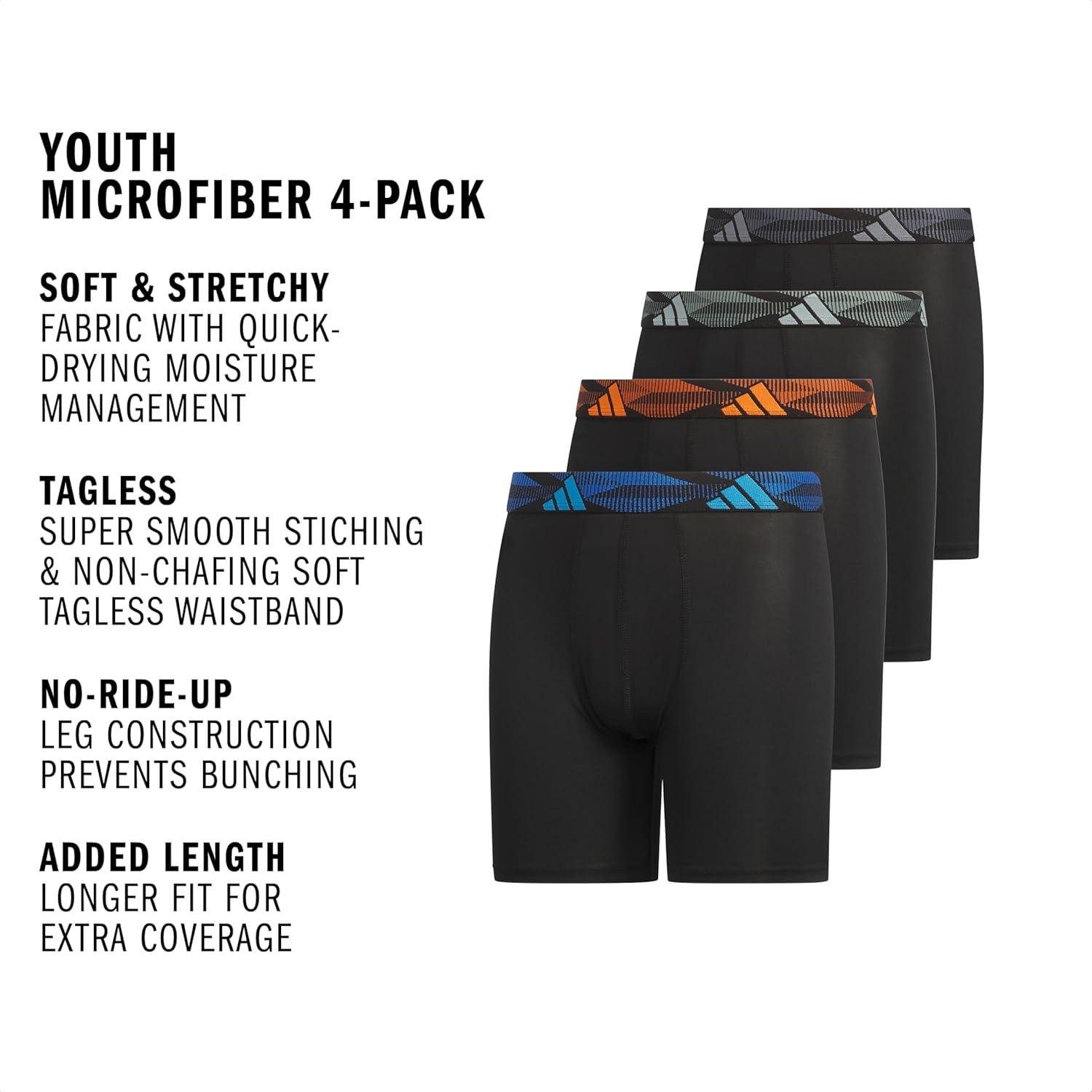 imageadidas boys Youth Microfiber 4pack Long Boxer BriefBlackLucid AquamarinePure Orange
