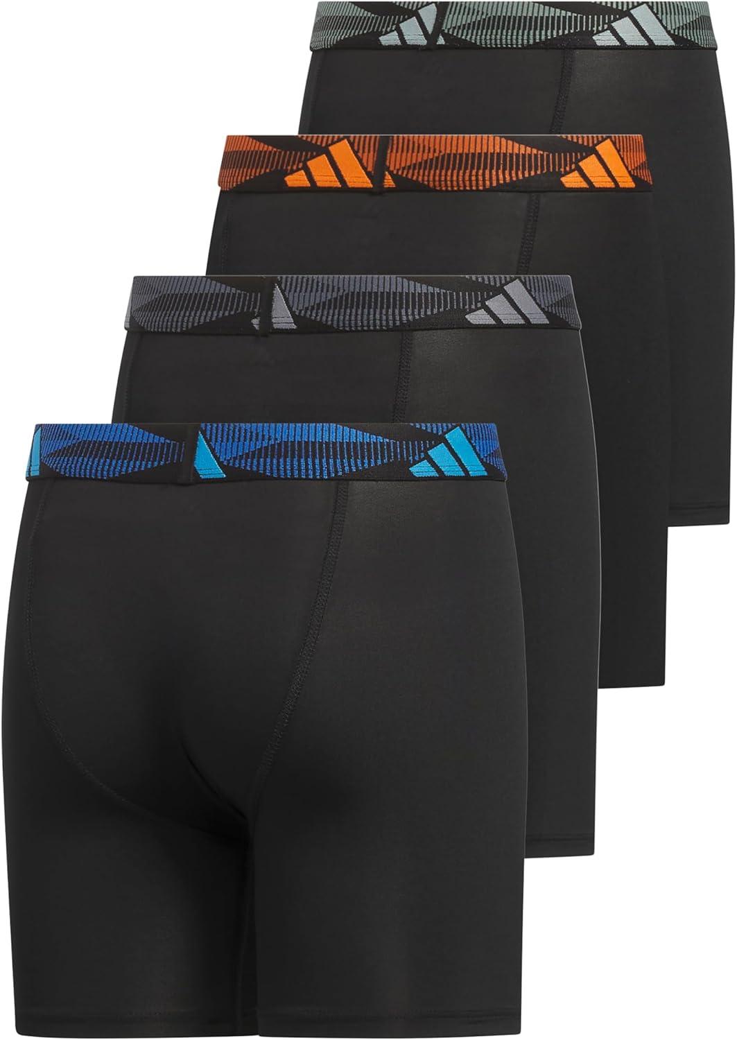 imageadidas boys Youth Microfiber 4pack Long Boxer BriefBlackLucid AquamarinePure Orange