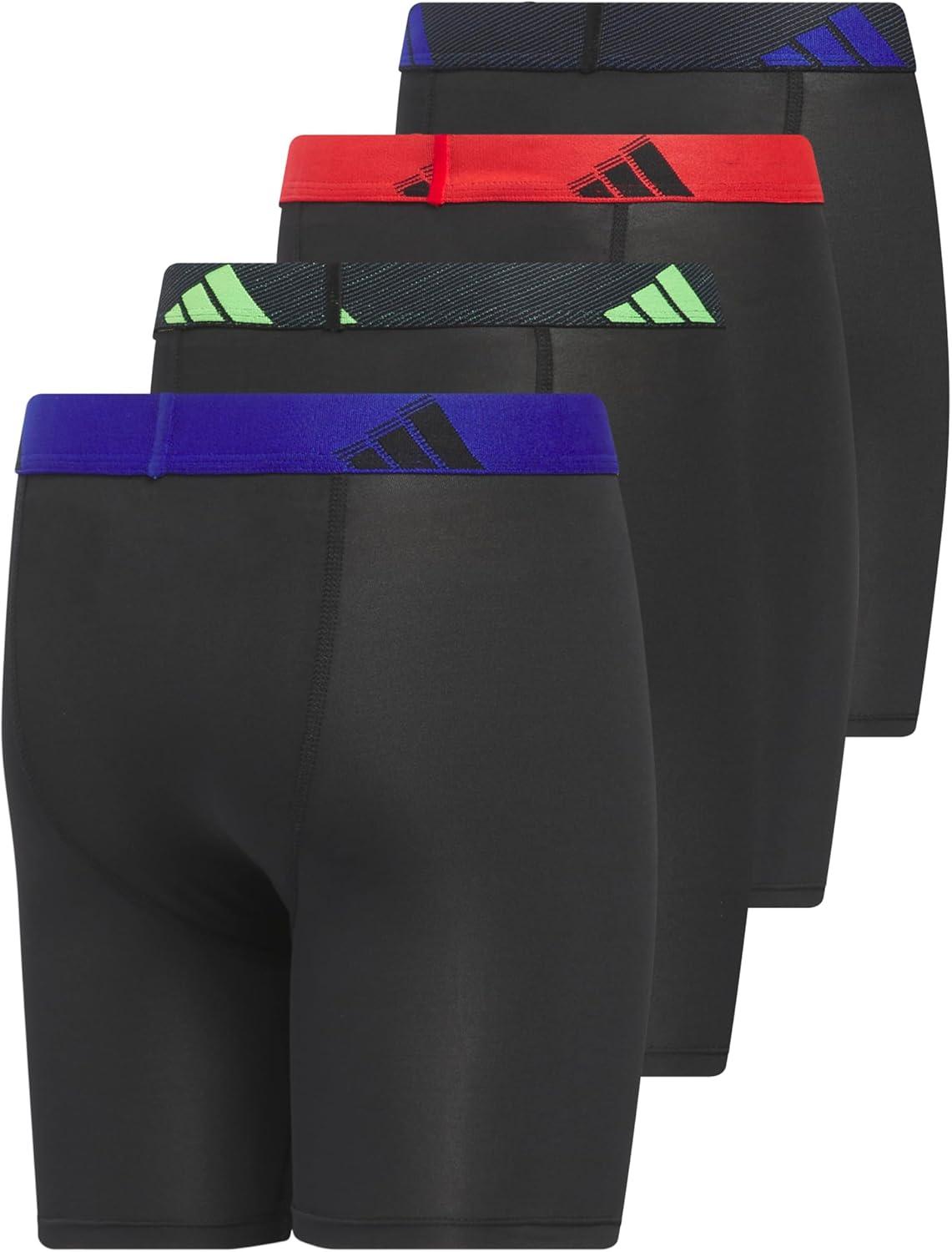 imageadidas boys Youth Microfiber 4pack Long Boxer BriefBlackSignal Green