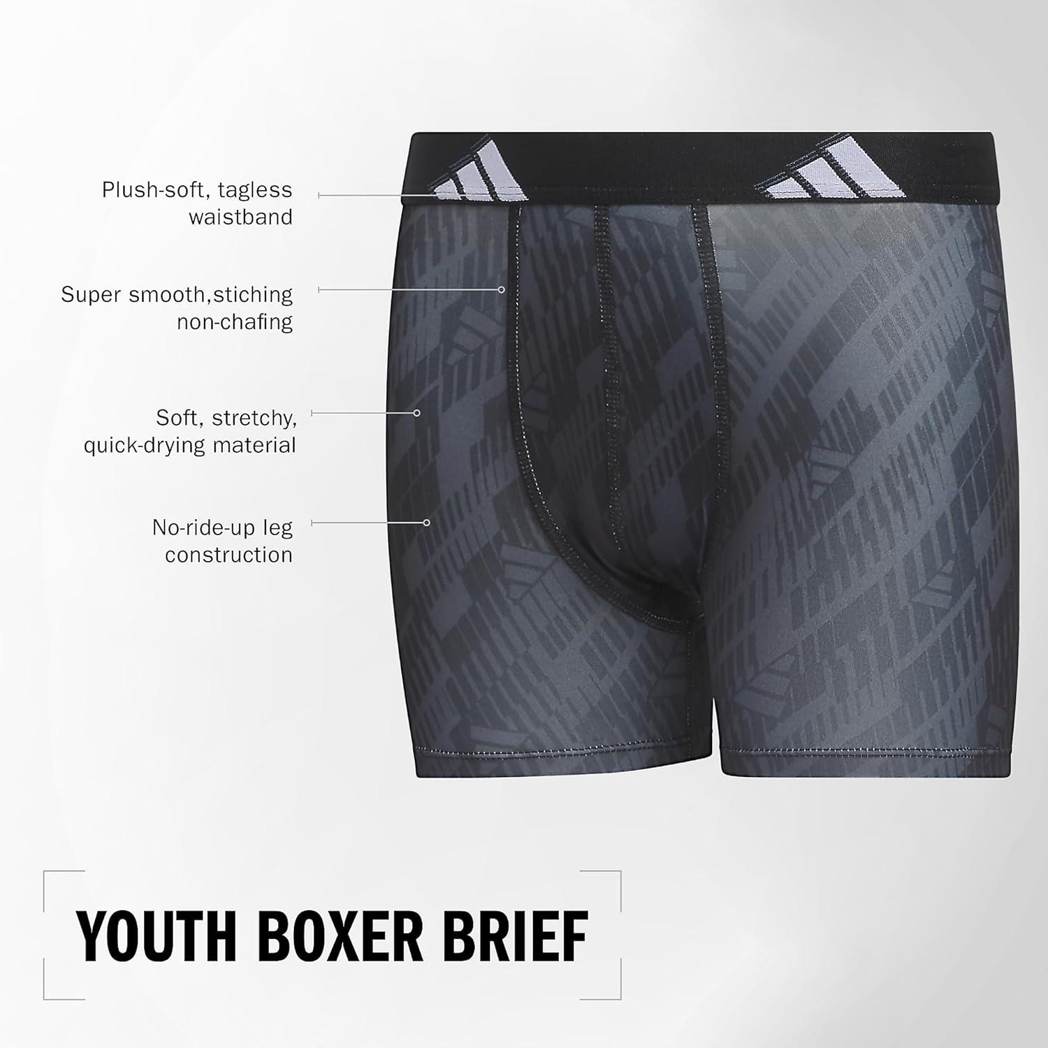 imageadidas boys Youth Microfiber 4pack Long Boxer BriefBlue BurstBlackGrey