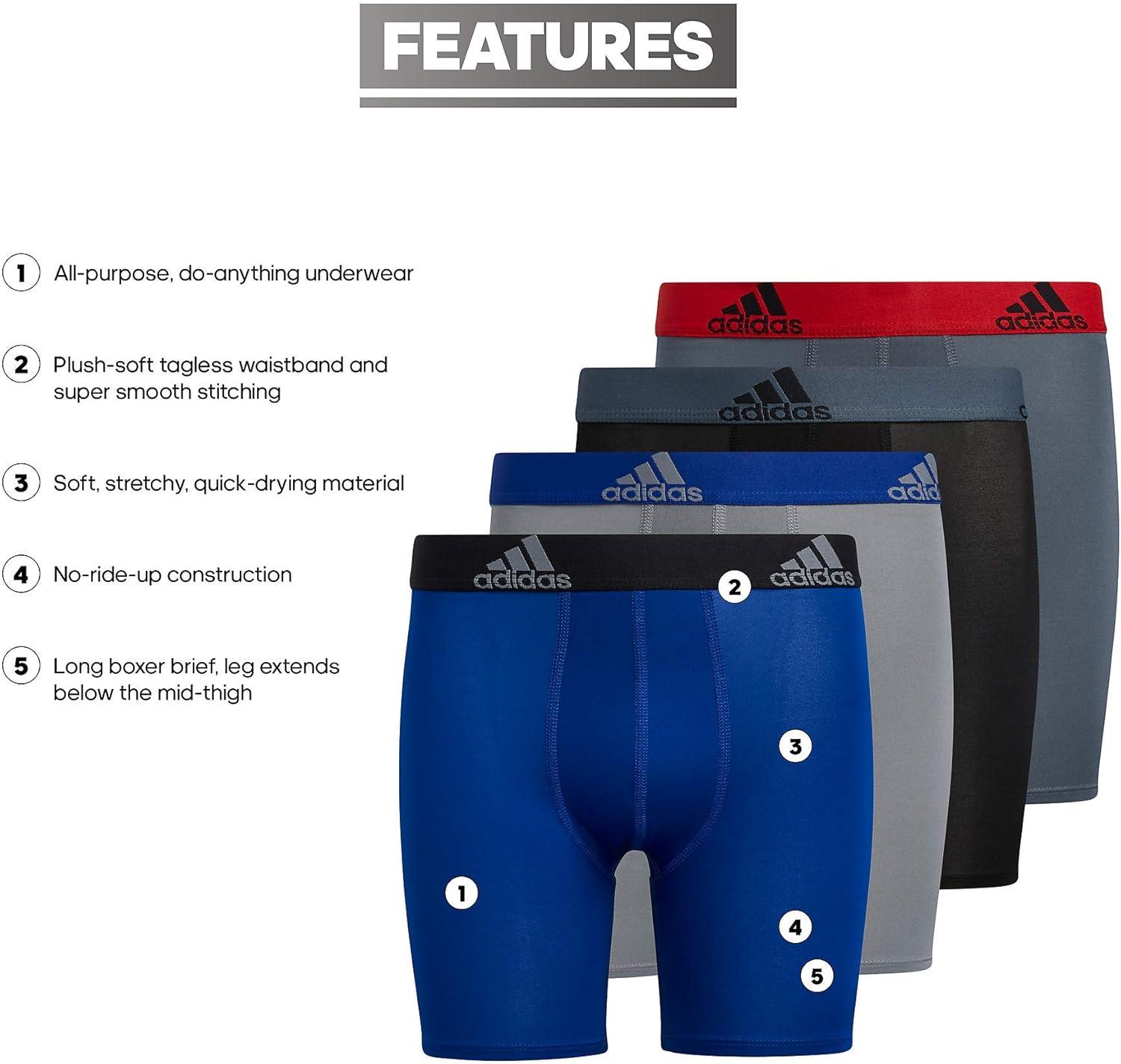 imageadidas boys Youth Microfiber 4pack Long Boxer BriefOnix GreyGreyScarlet Red