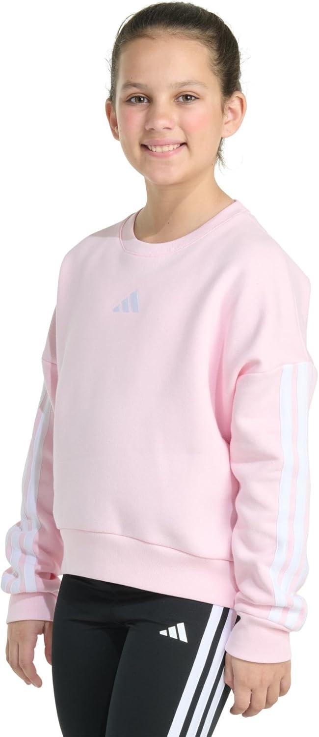 imageadidas girls Fleece 3stripe Crewneck SweatshirtClear Pink