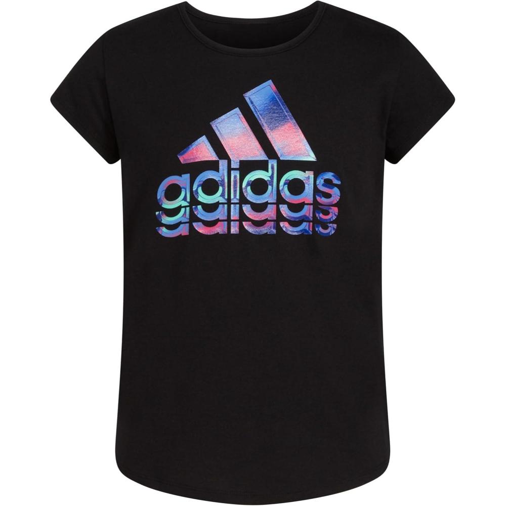 imageAdidas Girls Short Sleeve Cotton Scoop Neck Tee TShirtBlack Multi