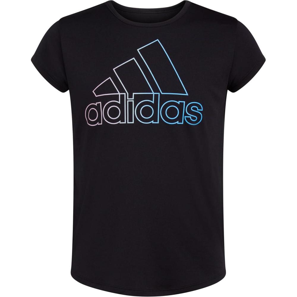 imageAdidas Girls Short Sleeve Cotton Scoop Neck Tee TShirtBlack With Multicolor