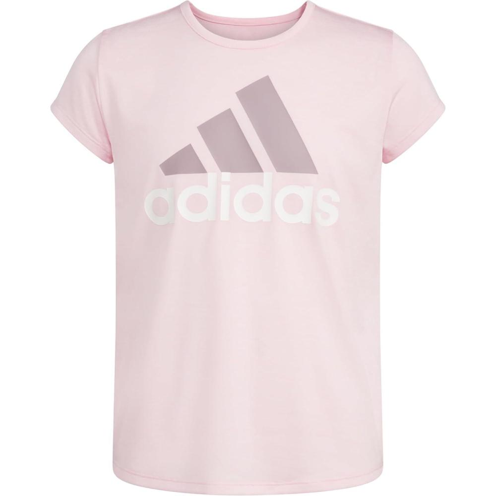 imageAdidas Girls Short Sleeve Cotton Scoop Neck Tee TShirtClear Pink Heather