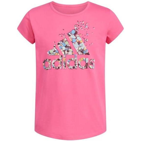 imageAdidas Girls Short Sleeve Cotton Scoop Neck Tee TShirtPink