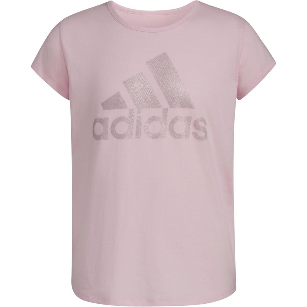 imageAdidas Girls Short Sleeve Cotton Scoop Neck Tee TShirtPink Sparkle