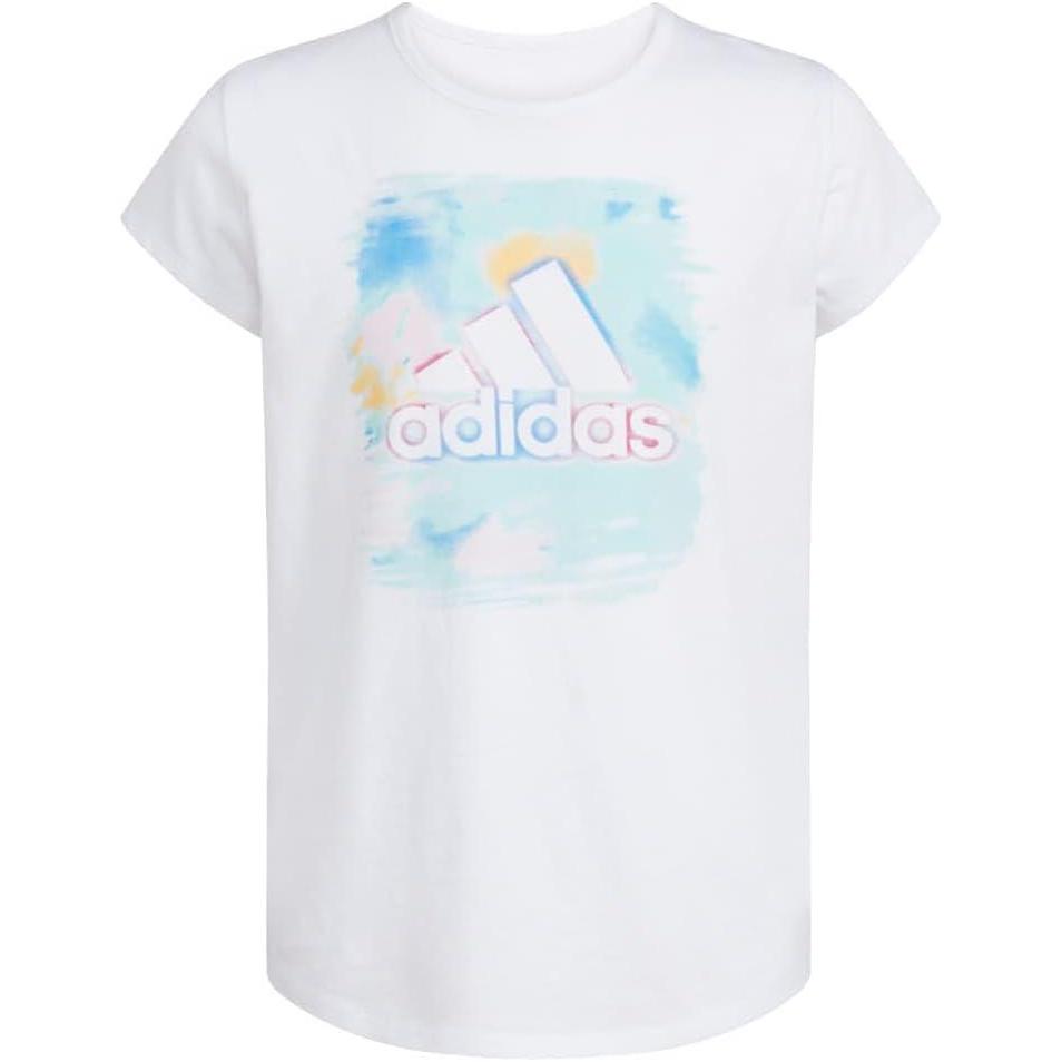 imageAdidas Girls Short Sleeve Cotton Scoop Neck Tee TShirtWhite With Light Blue