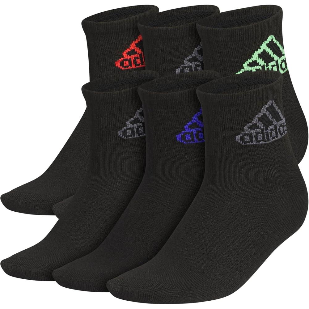 imageadidas Unisex Kids Quarter Ankle Socks for Boys and Girls Youth 6pack Superlite Breathable and Lightweight DiscontinuedBlackBright RedSemi Flash GreenClassic