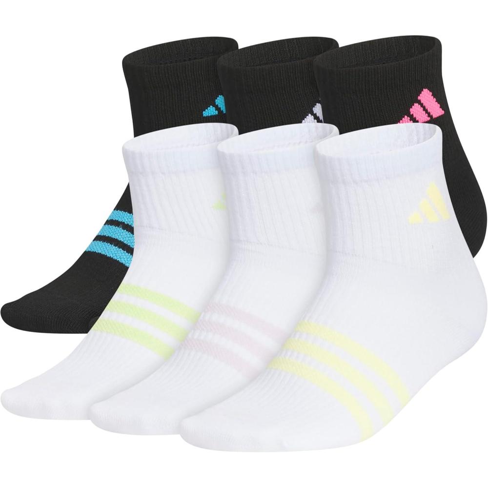 imageadidas Unisex Kids Quarter Ankle Socks for Boys and Girls Youth 6pack Superlite Breathable and Lightweight DiscontinuedBlackLucid AquamarineWhiteGirls