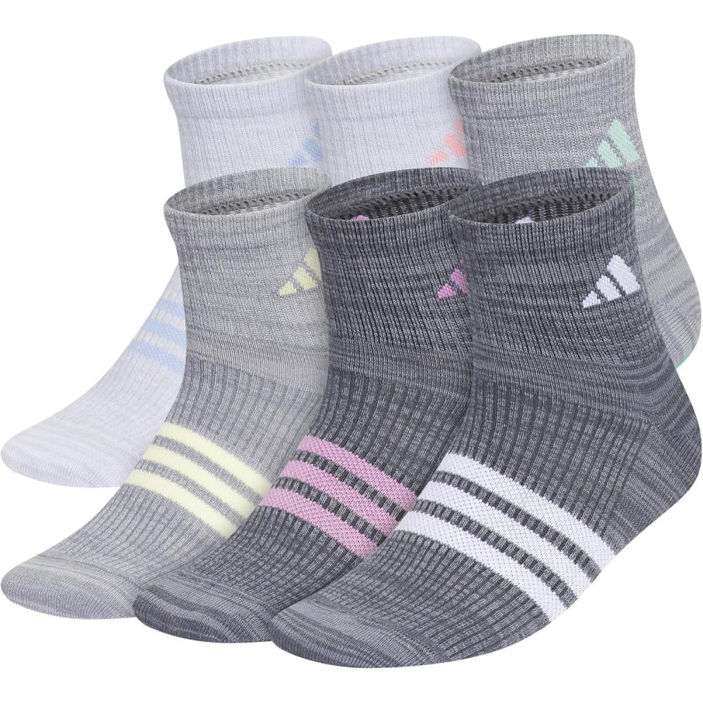 imageadidas Unisex Kids Quarter Ankle Socks for Boys and Girls Youth 6pack Superlite Breathable and Lightweight DiscontinuedBlue SparkSemi Pink SparkClear Mint GreenGirls