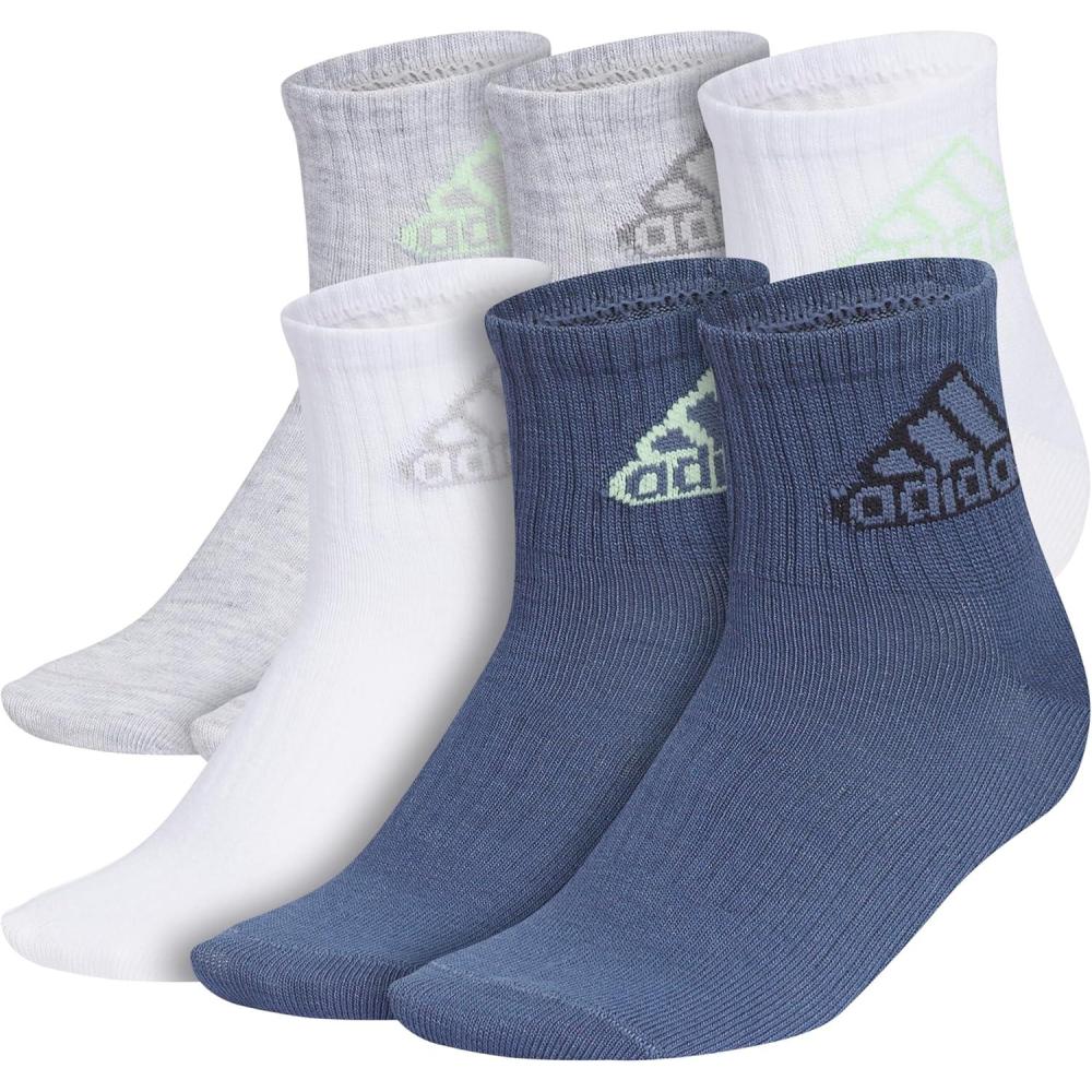 imageadidas Unisex Kids Quarter Ankle Socks for Boys and Girls Youth 6pack Superlite Breathable and Lightweight DiscontinuedCool Light HeatherSemi Green SparkPreloved Ink BlueClassic