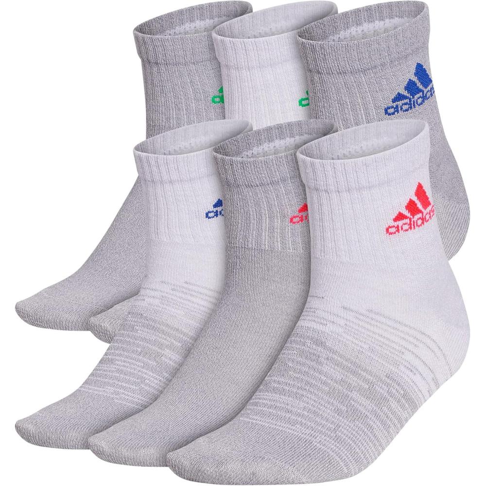imageadidas Unisex Kids Quarter Ankle Socks for Boys and Girls Youth 6pack Superlite Breathable and Lightweight DiscontinuedGreySolar RedTeam Royal Blue
