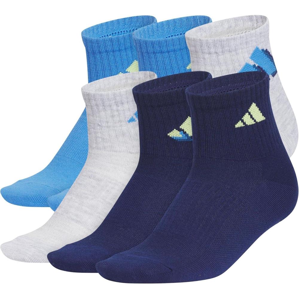 imageadidas Unisex Kids Quarter Ankle Socks for Boys and Girls Youth 6pack Superlite Breathable and Lightweight DiscontinuedRay BluePulse Lime GreenDark BlueClassic20
