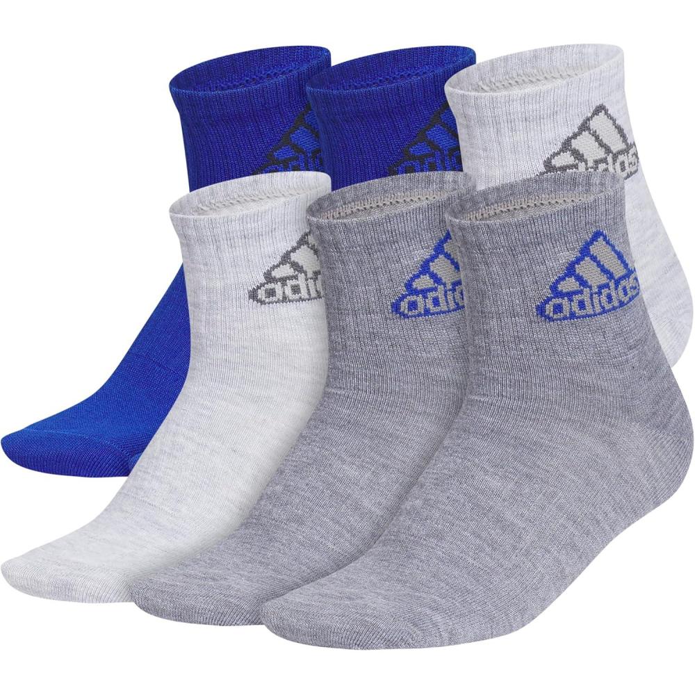 imageadidas Unisex Kids Quarter Ankle Socks for Boys and Girls Youth 6pack Superlite Breathable and Lightweight DiscontinuedTeam Royal BlueCool Light HeatherHeather GreyClassic