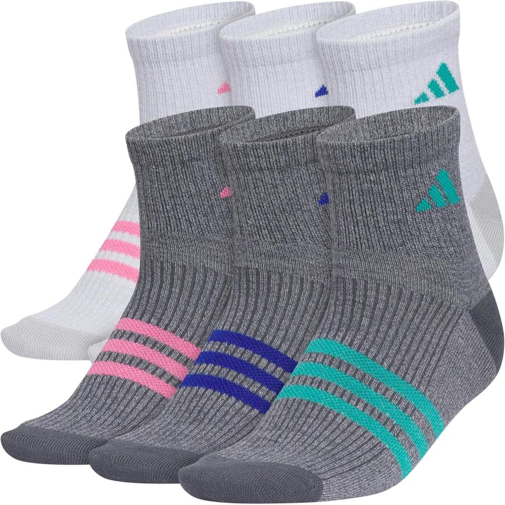 imageadidas Unisex Kids Quarter Ankle Socks for Boys and Girls Youth 6pack Superlite Breathable and Lightweight DiscontinuedWhiteClear Onix GreyPink FusionGirls