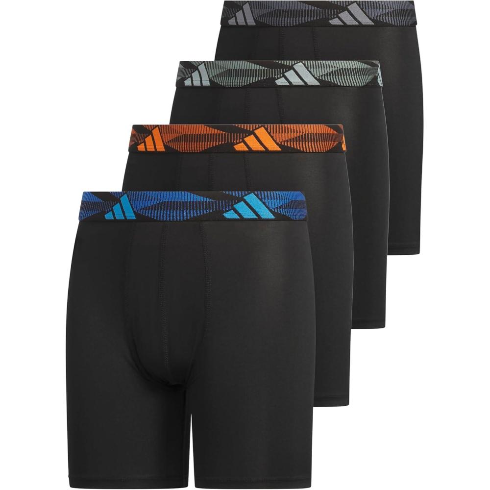imageadidas boys Youth Microfiber 4pack Long Boxer BriefBlackLucid AquamarinePure Orange
