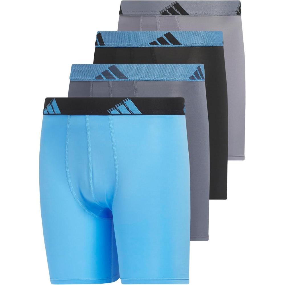 imageadidas boys Youth Microfiber 4pack Long Boxer BriefBlue BurstBlackGrey