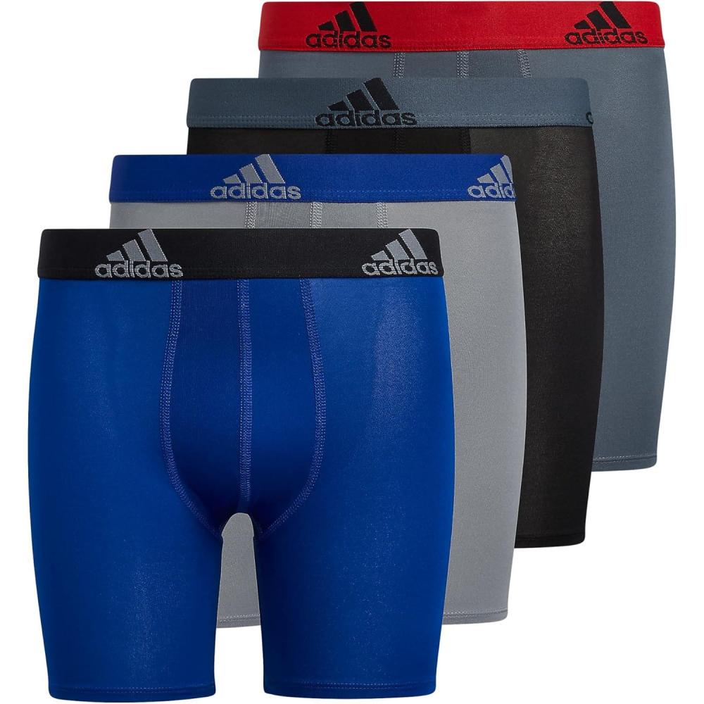 imageadidas boys Youth Microfiber 4pack Long Boxer BriefOnix GreyGreyScarlet Red