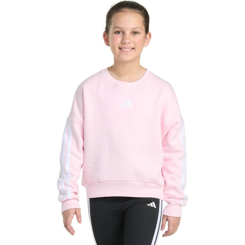 imageadidas girls Fleece 3stripe Crewneck SweatshirtClear Pink