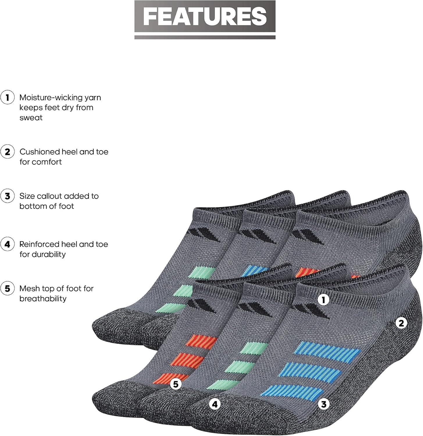 imageadidas Unisex Kids No Show Socks for Boys and Girls 6Pack Athletic Cushioned Low Profile Below AnkleOnix GreyPulse BlueVivid RedStripe