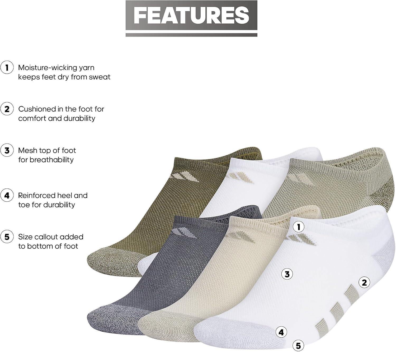 imageadidas Unisex Kids No Show Socks for Boys and Girls 6Pack Athletic Cushioned Low Profile Below AnkleSilver Pebble GreyPutty GreyWhite