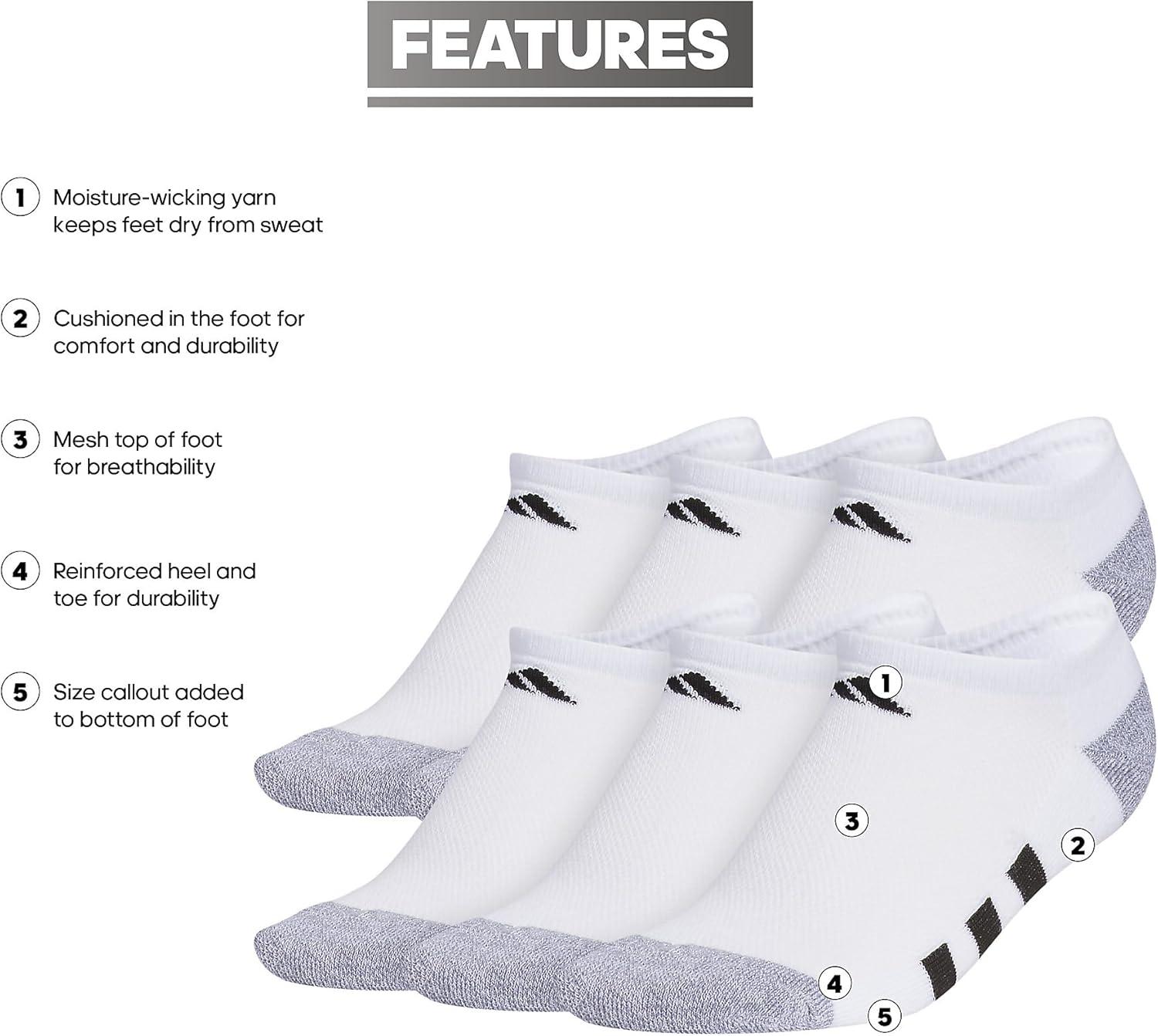 imageadidas Unisex Kids No Show Socks for Boys and Girls 6Pack Athletic Cushioned Low Profile Below AnkleWhiteGreyBlack