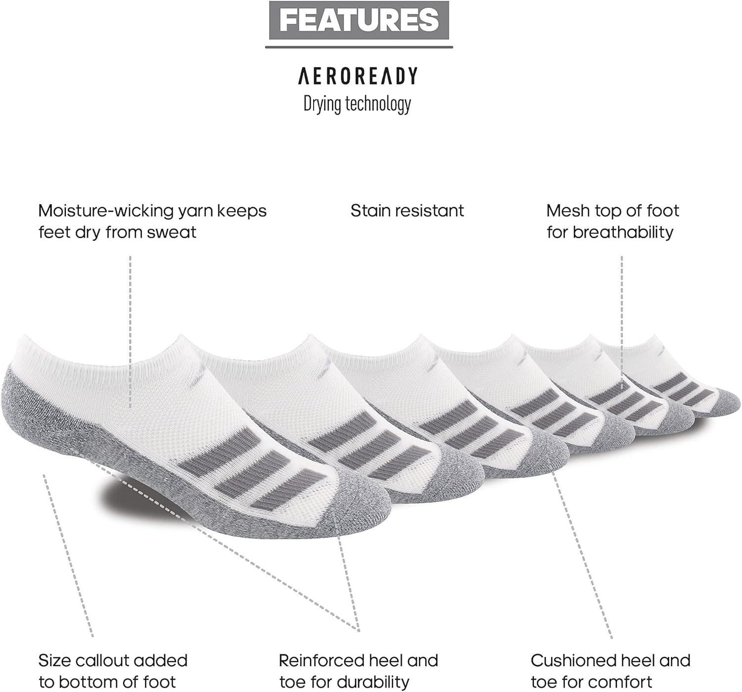 imageadidas Unisex Kids No Show Socks for Boys and Girls 6Pack Athletic Cushioned Low Profile Below AnkleWhiteGreyLight Onix GreyStripe