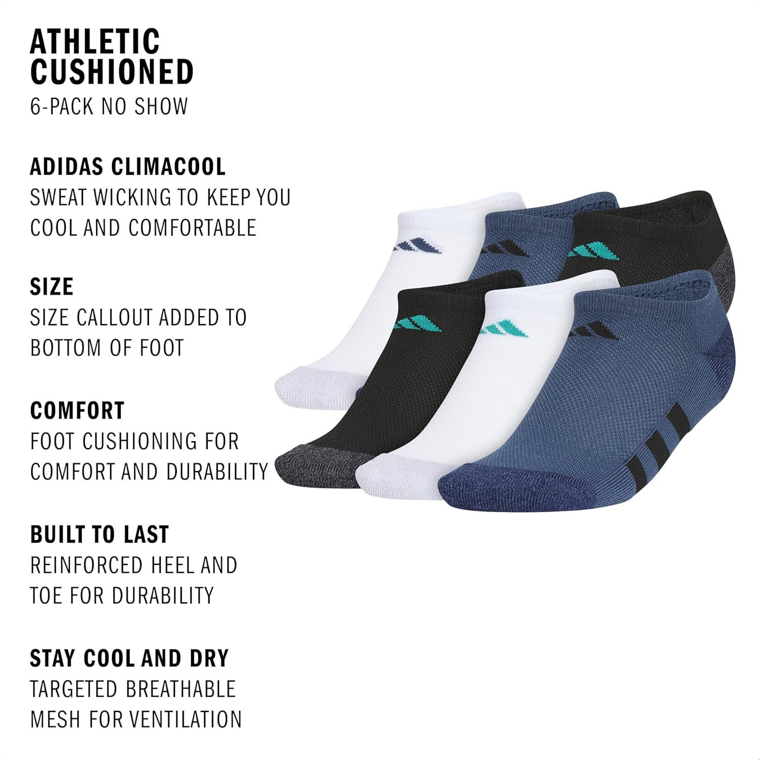 imageadidas Unisex Kids No Show Socks for Boys and Girls 6Pack Athletic Cushioned Low Profile Below AnkleWhitePure Teal GreenMineral Blue