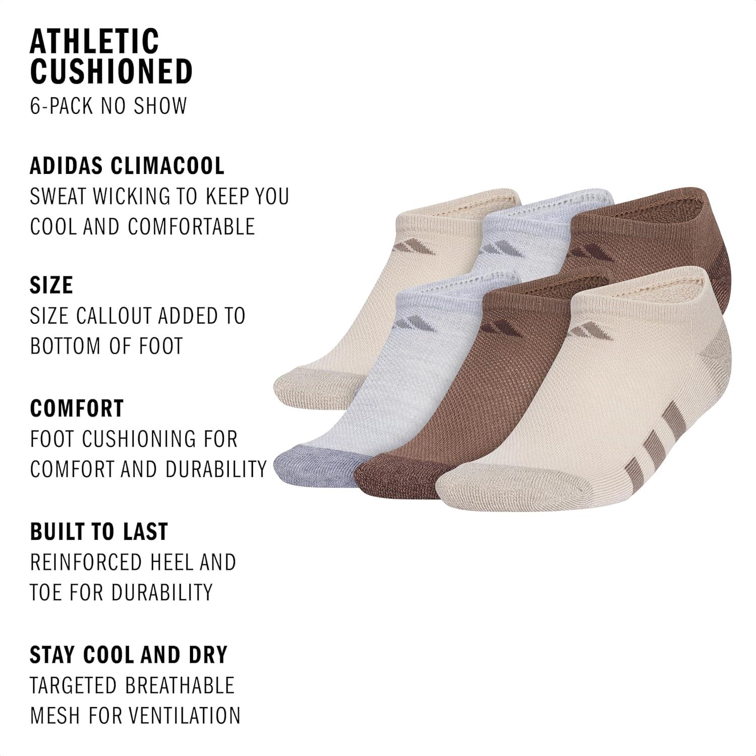 imageadidas Unisex Kids No Show Socks for Boys and Girls 6Pack Athletic Cushioned Low Profile Below AnkleWonder BeigeCool Light HeatherEarth Strata Brown