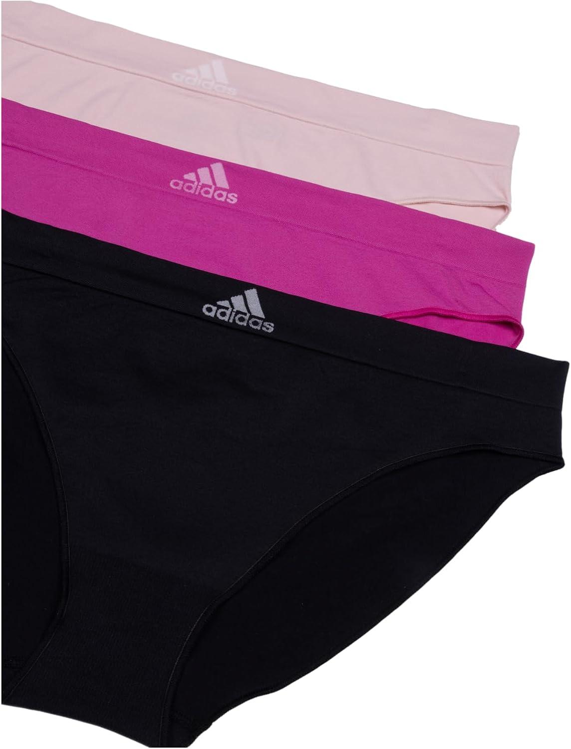 imageadidas womens Seamless Bikini Underwear MultipackBlack With StripesPeach WhipSemi Lucid Fuchsia
