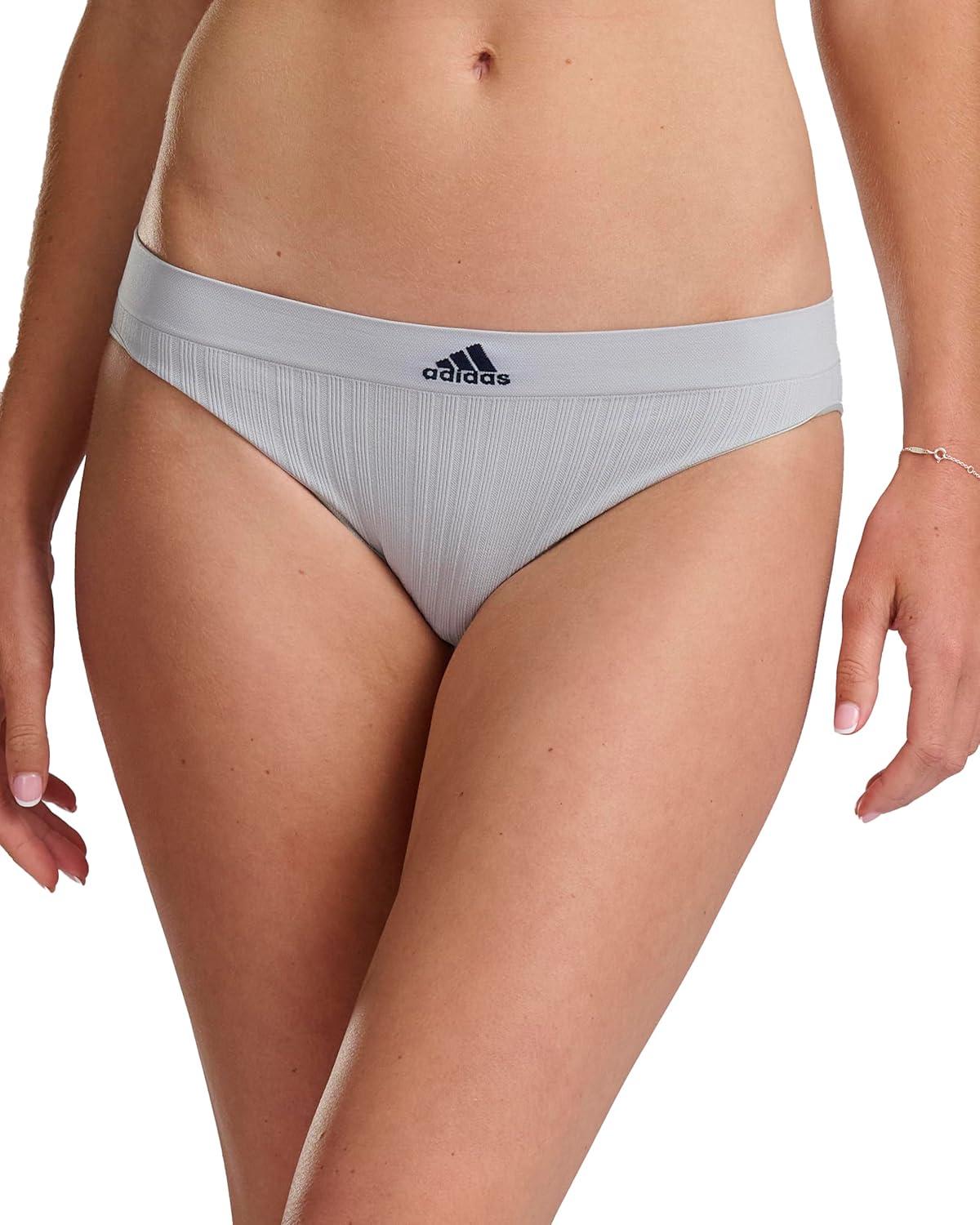 imageadidas womens Seamless Bikini Underwear MultipackWonder Silver RibbedWhiteWonder Beige Ribbed