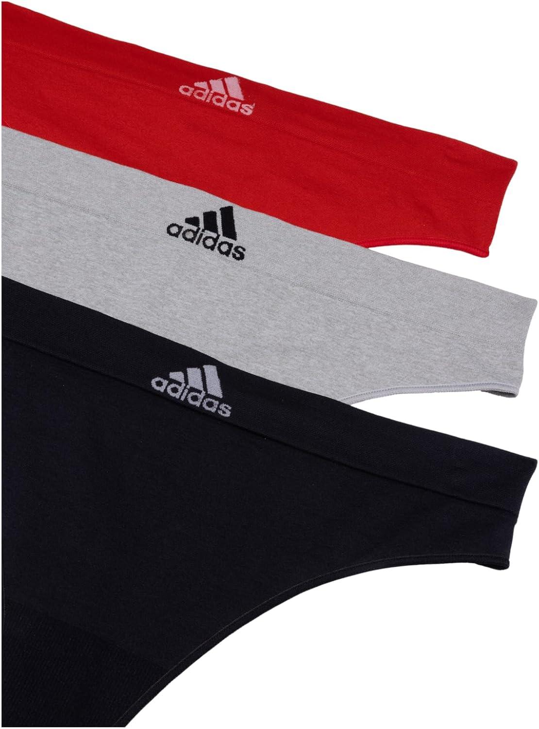 imageadidas womens Seamless Thong Underwear 3packBlack With StripesHeather GreyVivid Red
