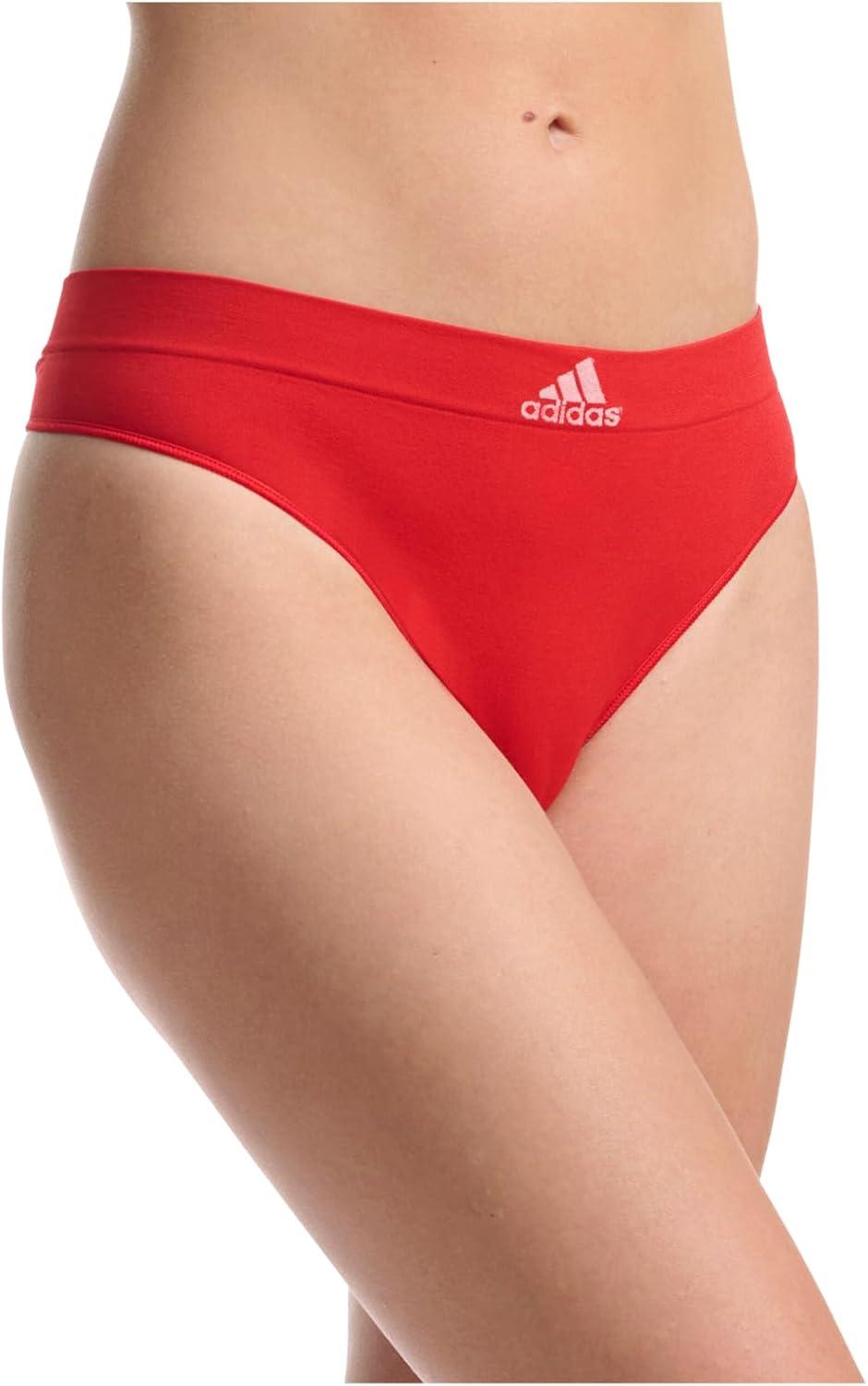 imageadidas womens Seamless Thong Underwear 3packBlack With StripesHeather GreyVivid Red