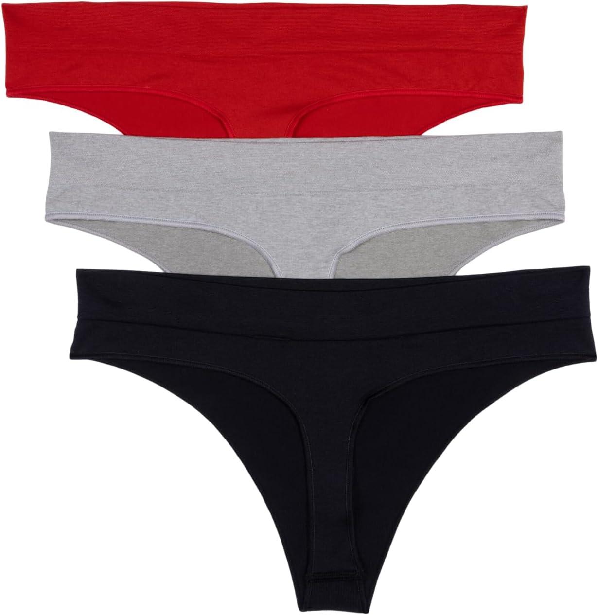 imageadidas womens Seamless Thong Underwear 3packBlack With StripesHeather GreyVivid Red
