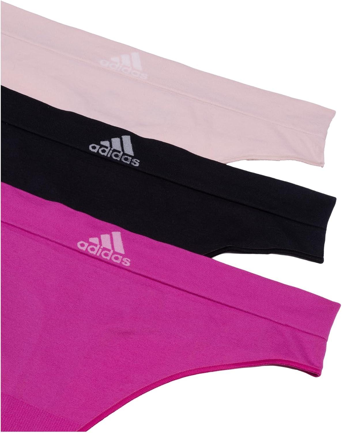 imageadidas womens Seamless Thong Underwear 3packBlack With StripesPeach WhipSemi Lucid Fuchsia