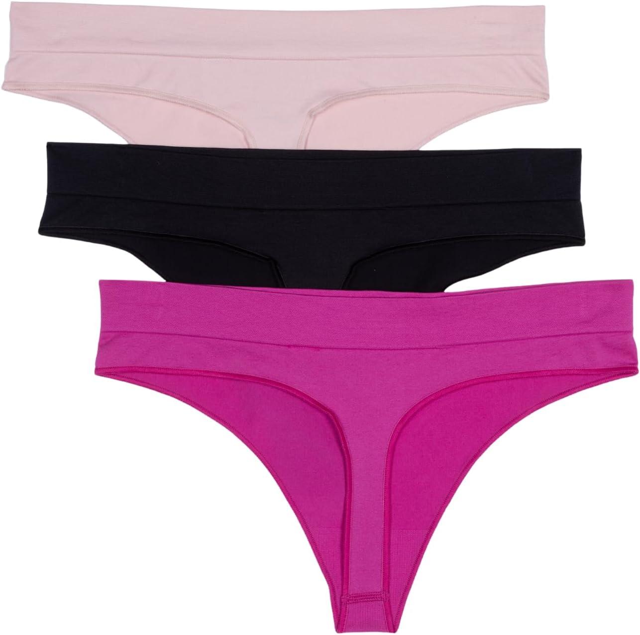 imageadidas womens Seamless Thong Underwear 3packBlack With StripesPeach WhipSemi Lucid Fuchsia