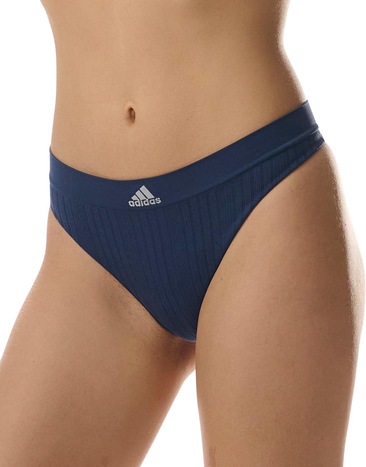 imageadidas womens Seamless Thong Underwear 3packNight Indigo RibbedLucid PinkWonder TaupeBlack RibbedHeather GreyLucid Pink