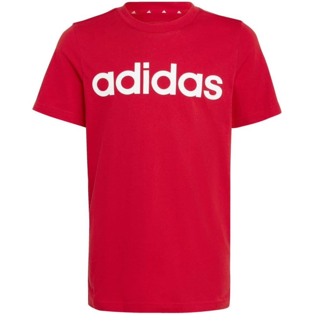 imageadidas Boys Short Sleeve Linear Logo TShirtBetter Scarlet  White