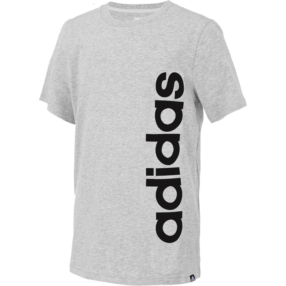 imageadidas Boys Short Sleeve Linear Logo TShirtLight Heather Grey Core