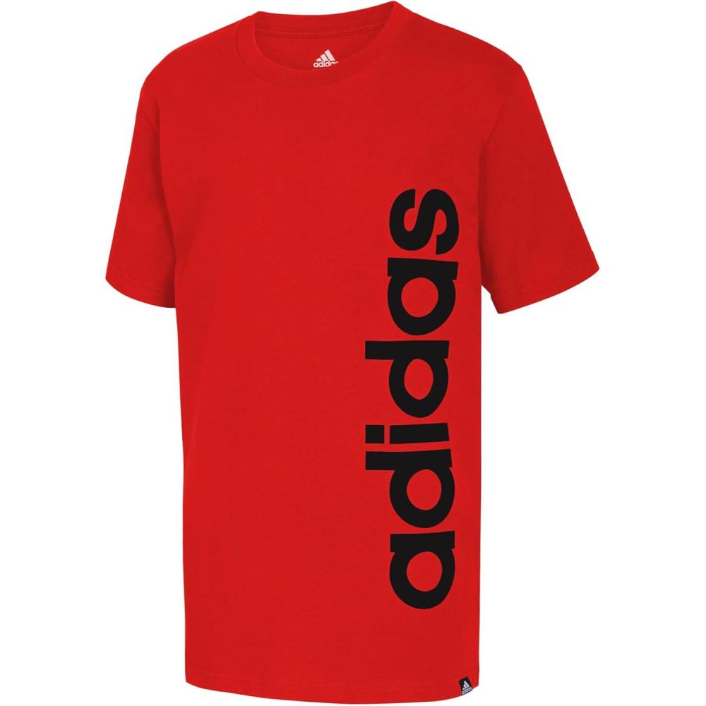 imageadidas Boys Short Sleeve Linear Logo TShirtRed Core