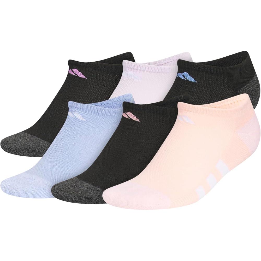 imageadidas Unisex Kids No Show Socks for Boys and Girls 6Pack Athletic Cushioned Low Profile Below AnkleBlackPreloved PurpleIce LavenderGirls