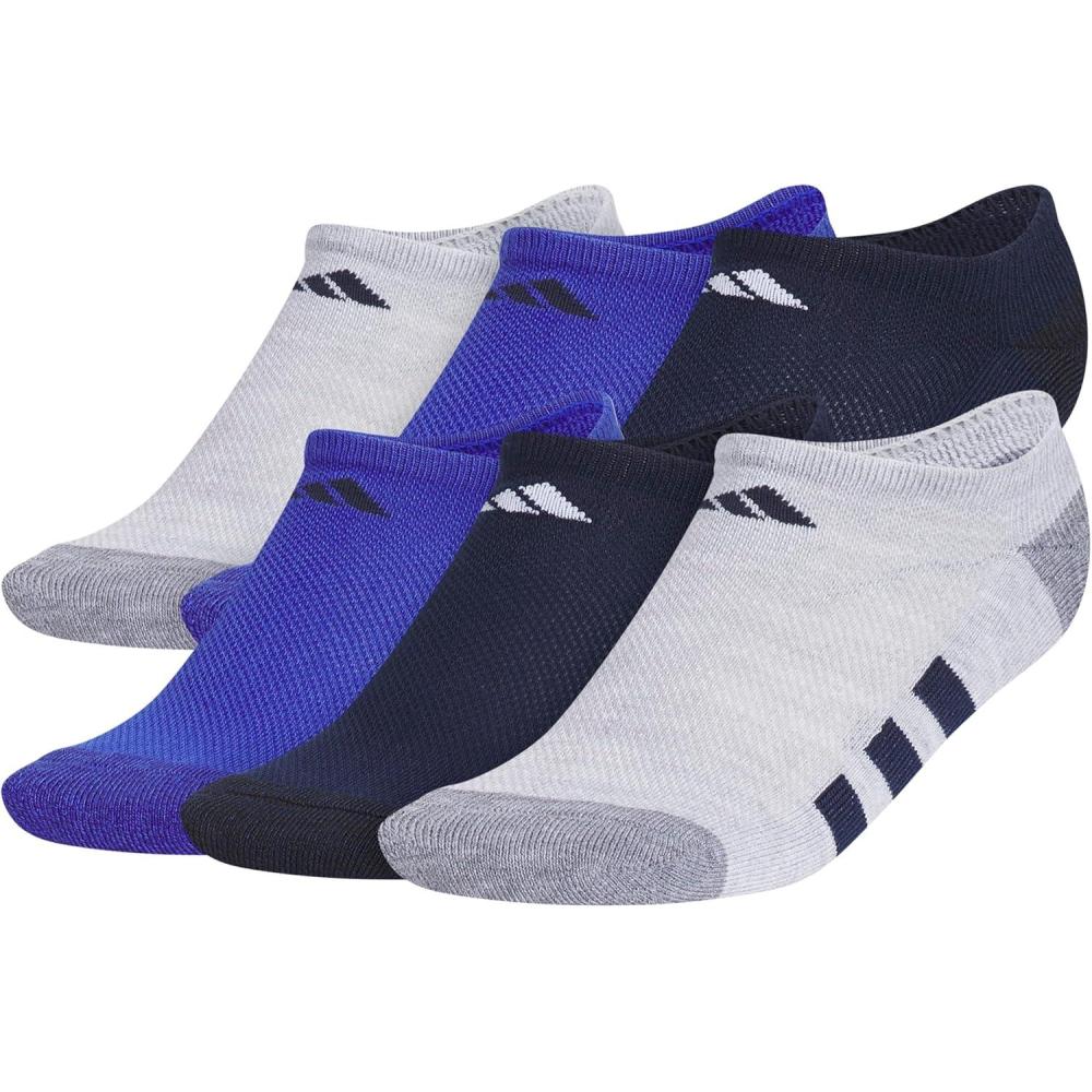 imageadidas Unisex Kids No Show Socks for Boys and Girls 6Pack Athletic Cushioned Low Profile Below AnkleCool Light HeatherCollegiate NavySemi Lucid Blue