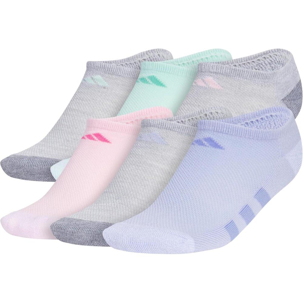 imageadidas Unisex Kids No Show Socks for Boys and Girls 6Pack Athletic Cushioned Low Profile Below AnkleCool Light HeatherGreySemi Flash Aqua BlueGirls