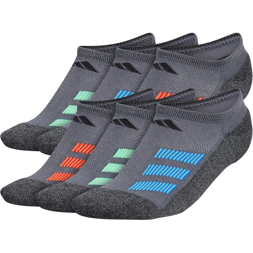 imageadidas Unisex Kids No Show Socks for Boys and Girls 6Pack Athletic Cushioned Low Profile Below AnkleOnix GreyPulse BlueVivid RedStripe