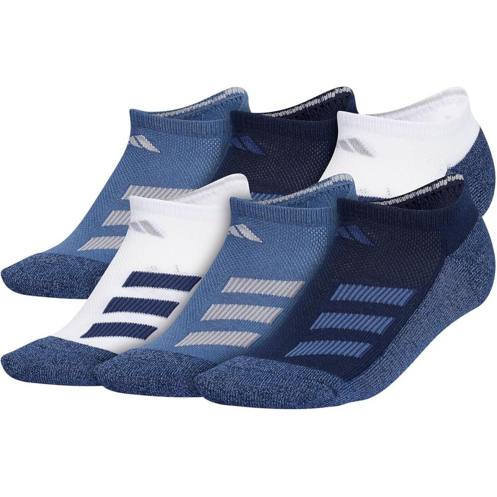 imageadidas Unisex Kids No Show Socks for Boys and Girls 6Pack Athletic Cushioned Low Profile Below AnkleWhiteCollegiate NavyWonder Steel BlueStripe