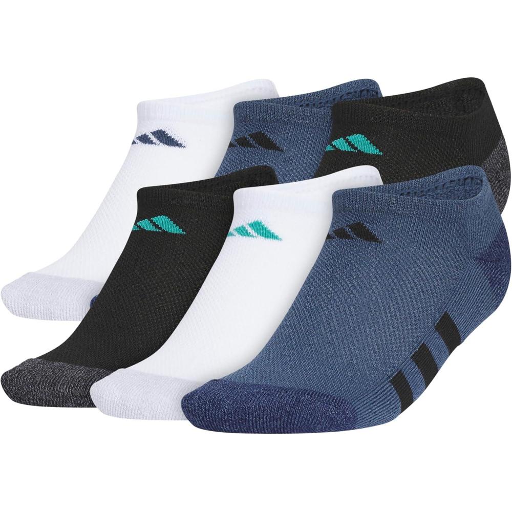 imageadidas Unisex Kids No Show Socks for Boys and Girls 6Pack Athletic Cushioned Low Profile Below AnkleWhitePure Teal GreenMineral Blue