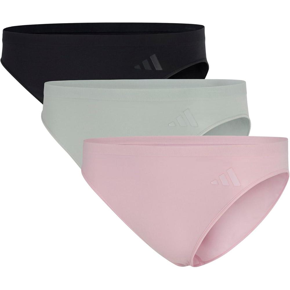 imageadidas womens Active Seamless Ultimate Stretch Bikini Underwear 3packBlackWonder SilverClear Pink