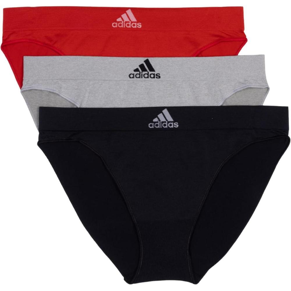 imageadidas womens Seamless Bikini Underwear MultipackBlack With StripesHeather GreyVivid Red