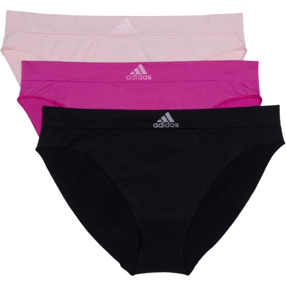imageadidas womens Seamless Bikini Underwear MultipackBlack With StripesPeach WhipSemi Lucid Fuchsia